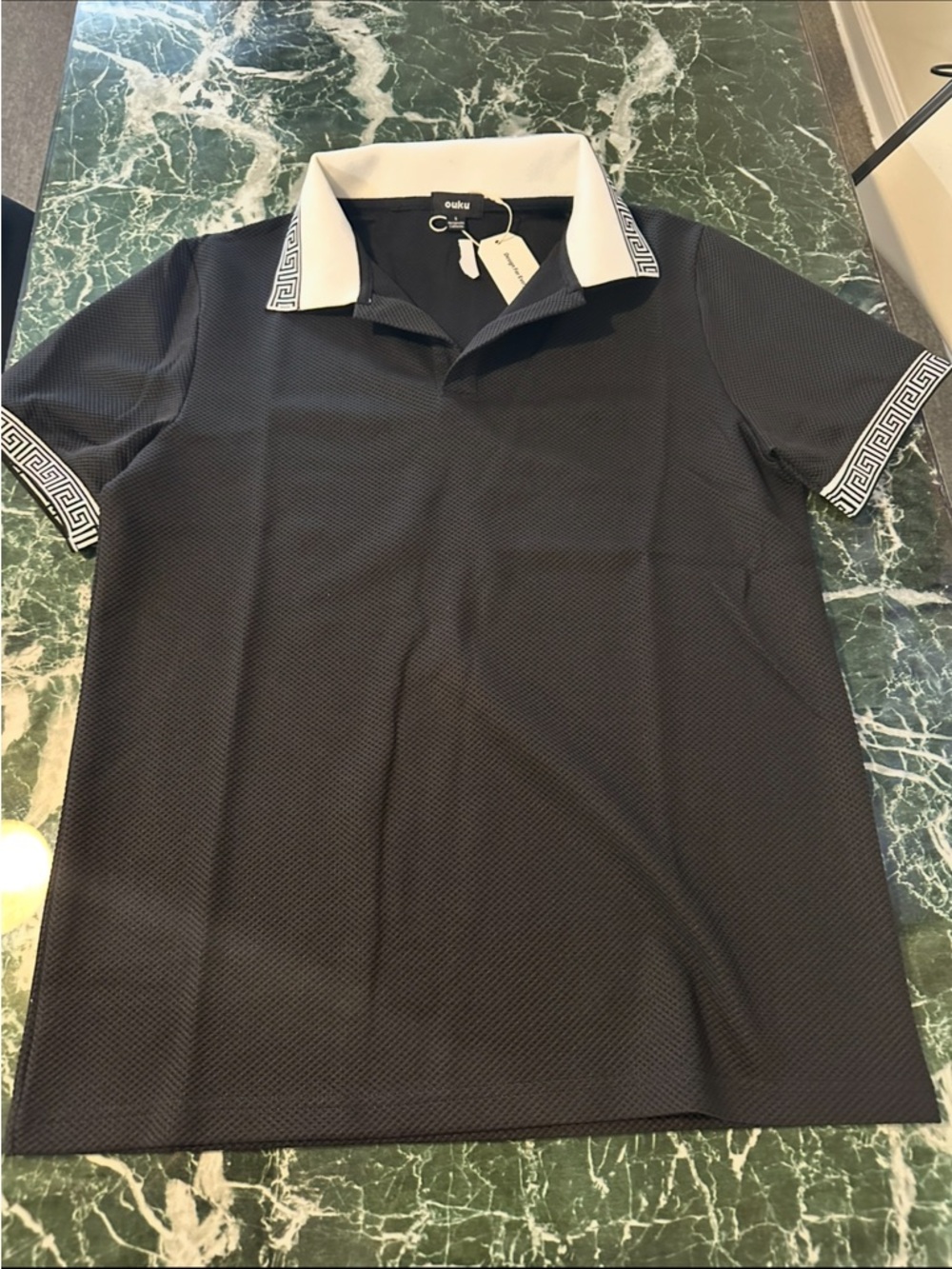 Men's Black Polo Shirt with White Trim -